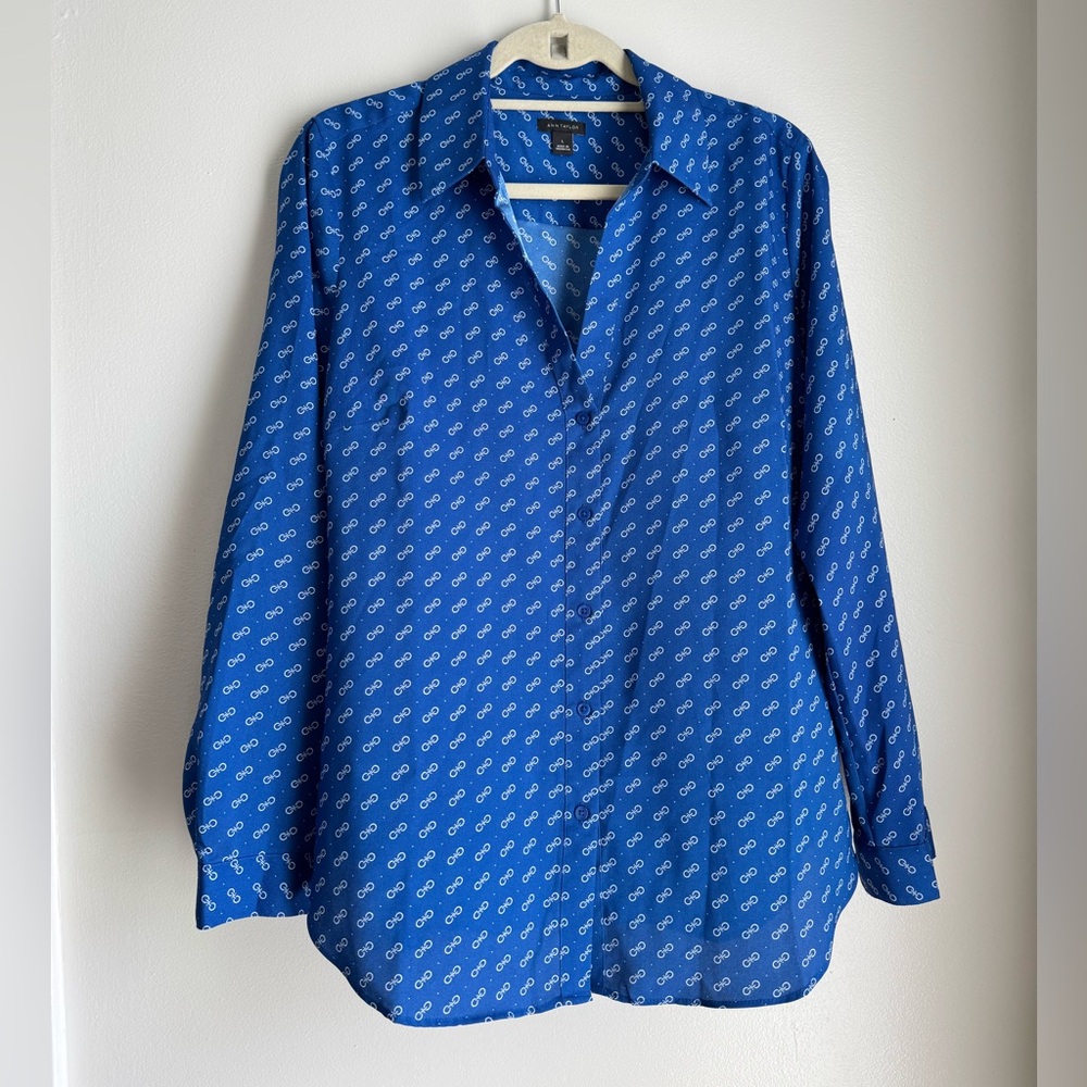 Ann Taylor Navy Patterned Shirt